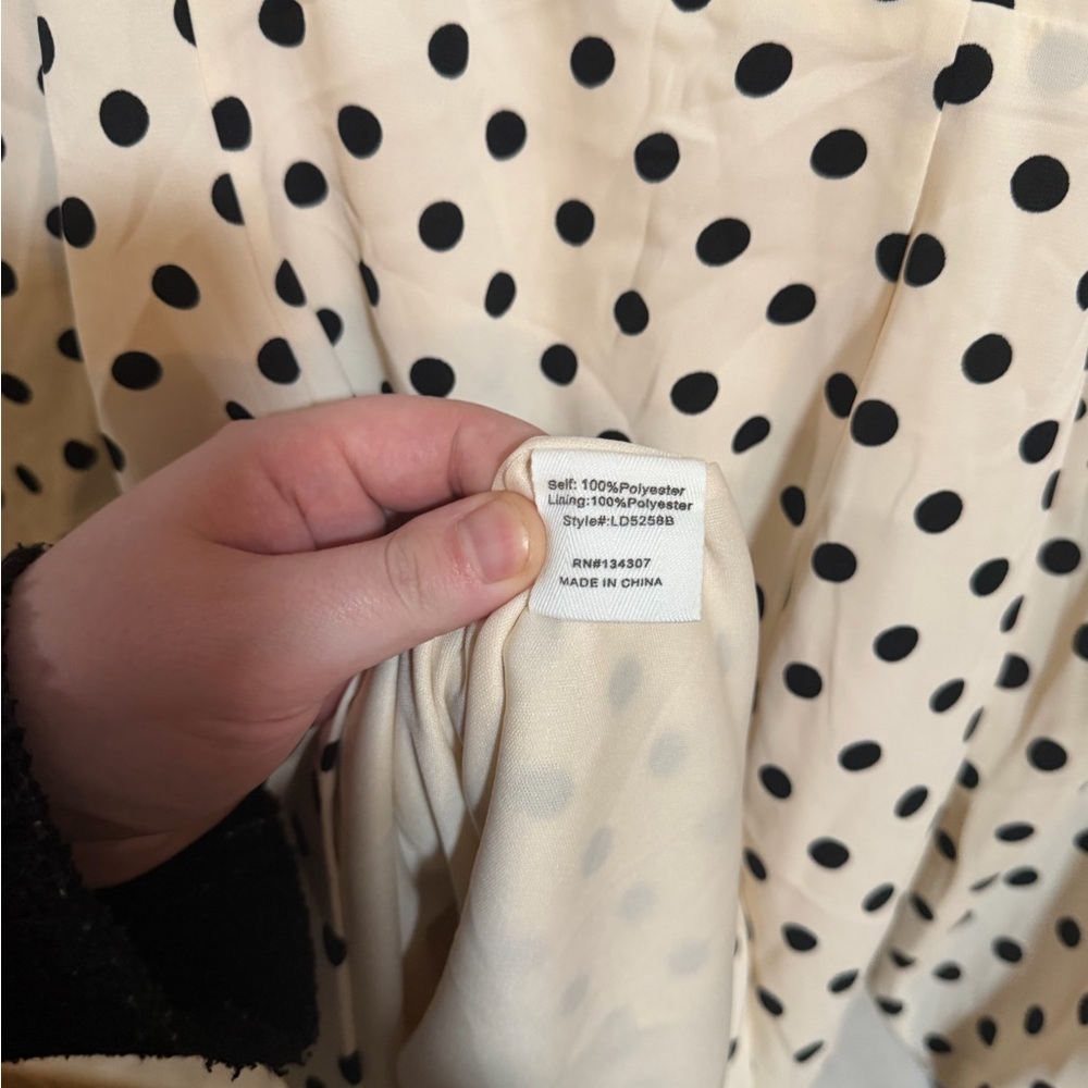 NWT Line & Dot Cream Polka Dot Long Sleeve Cut Out Tie-Front Dress - Picture 9 of 10